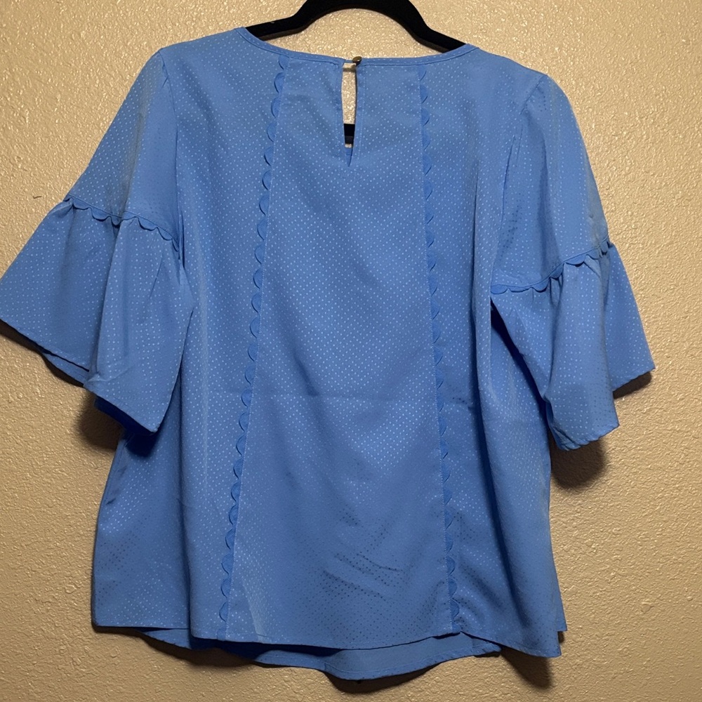 Chic Light Blue Ruffle Sleeve Blouse - Picture 4 of 7